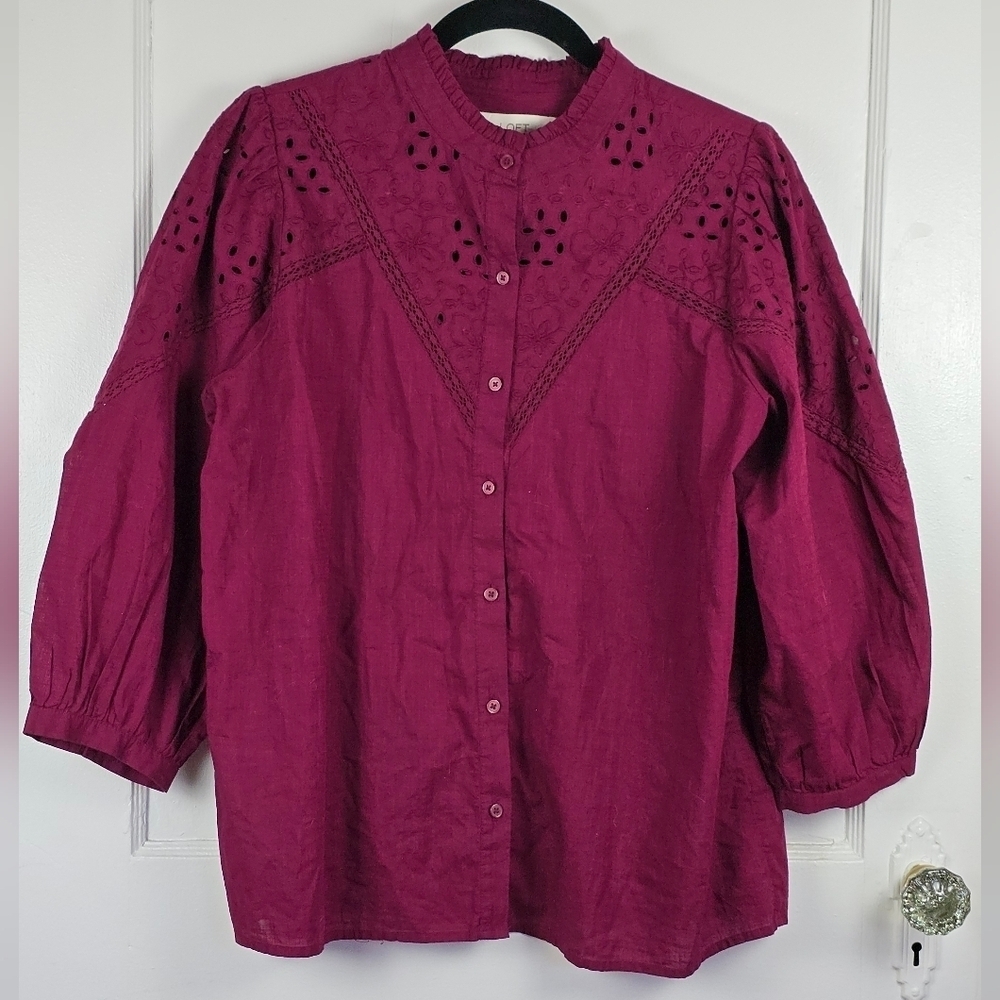 LOFT Cranberry Victorian Cottagecore Blouse M